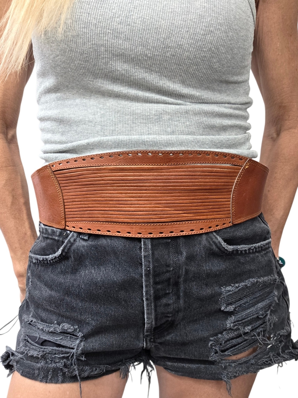 Vintage Lady Linea Pelli Italy Wide Brown Leather Waist Belt M